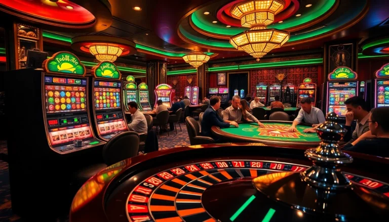 Experience thrilling gambling action at nhà cái Go8, featuring vibrant casino tables and engaging players in an exciting poker game.