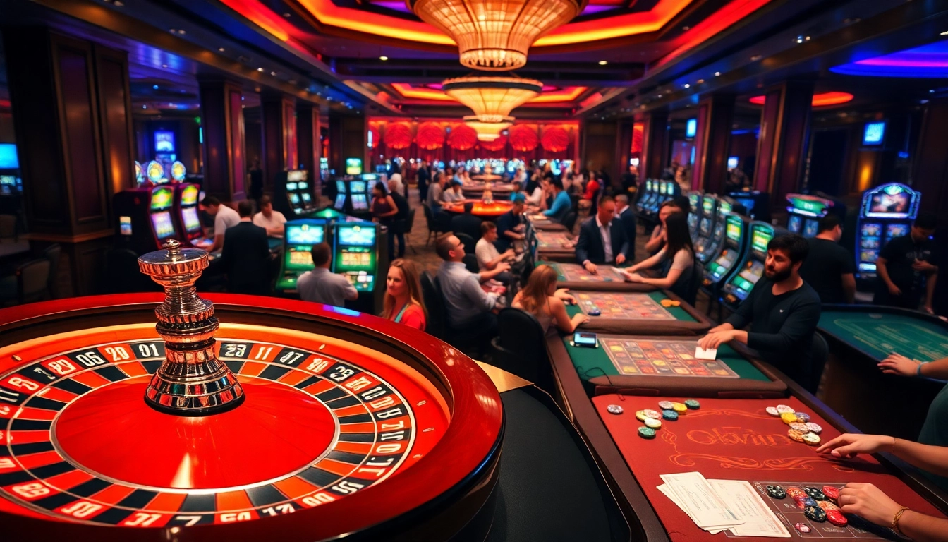 Experience thrilling games with okwin at vibrant casino tables surrounded by eager players.
